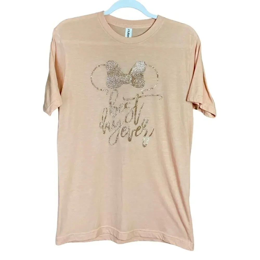 Minnie Mouse Disney Best Day Ever Glitter Shirt Disneyland SZ Medium Large